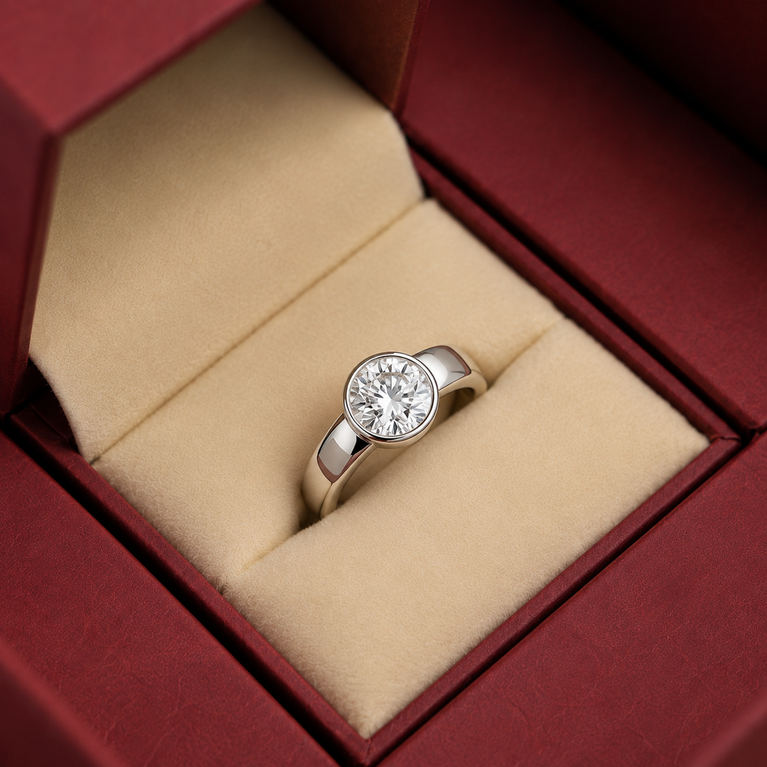 4mm Cigar band Bezel set Solitaire Ring in Silver