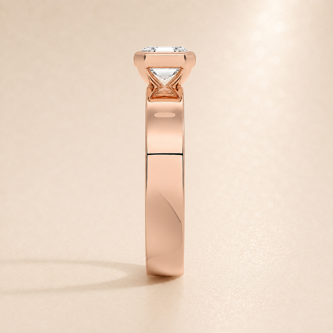 4mm Cigar band Bezel set Solitaire Ring in Rose Gold