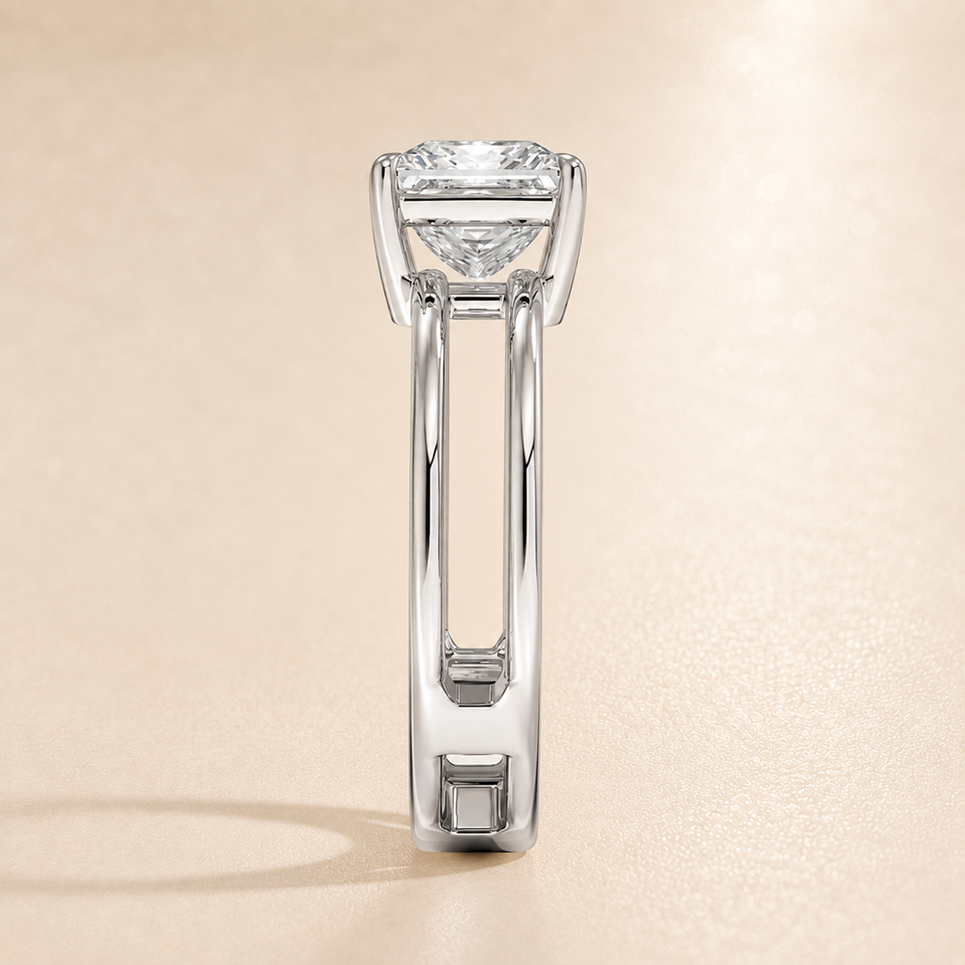 Open Double Band Solitaire Ring in White Gold