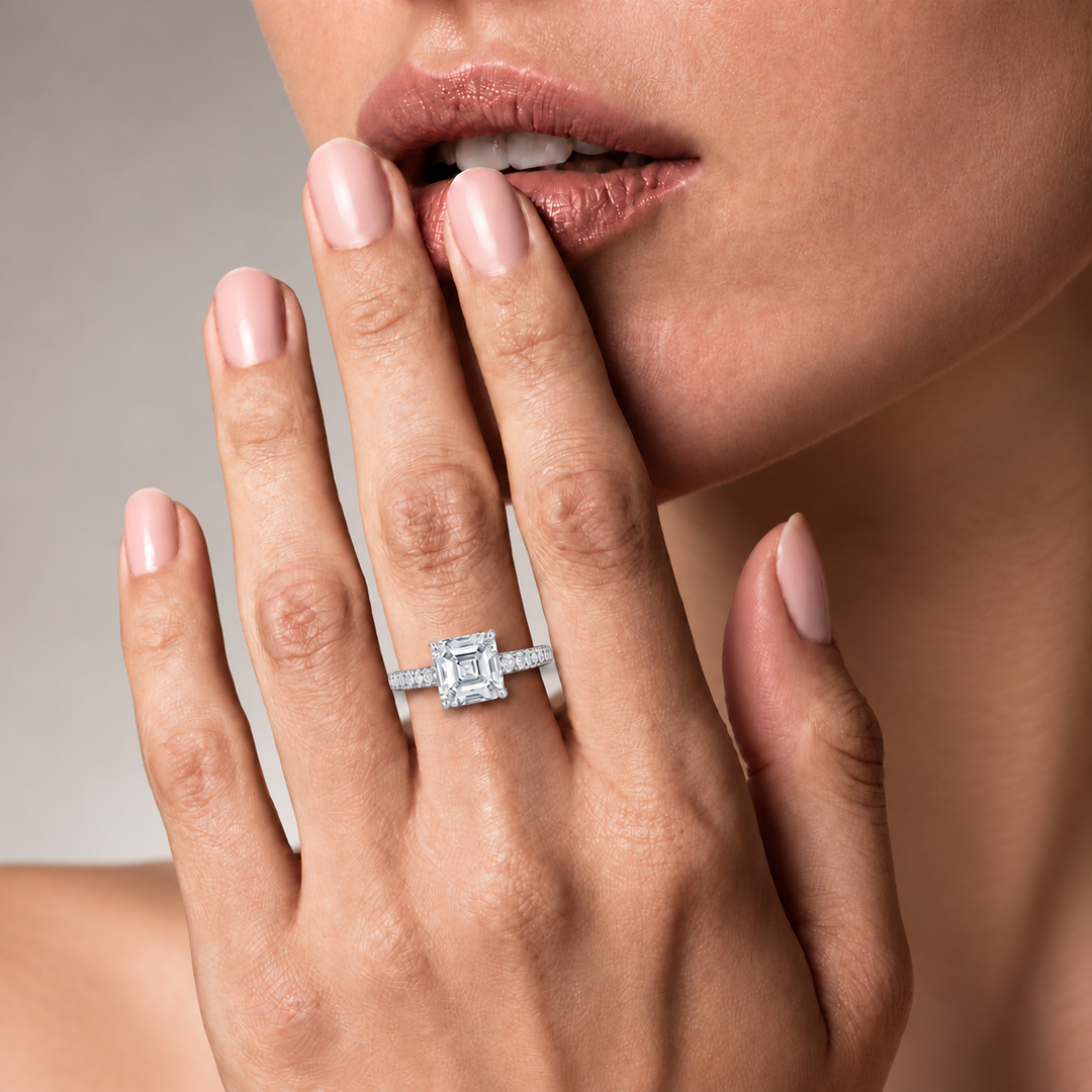 Micro Pave band Solitaire Ring in Silver