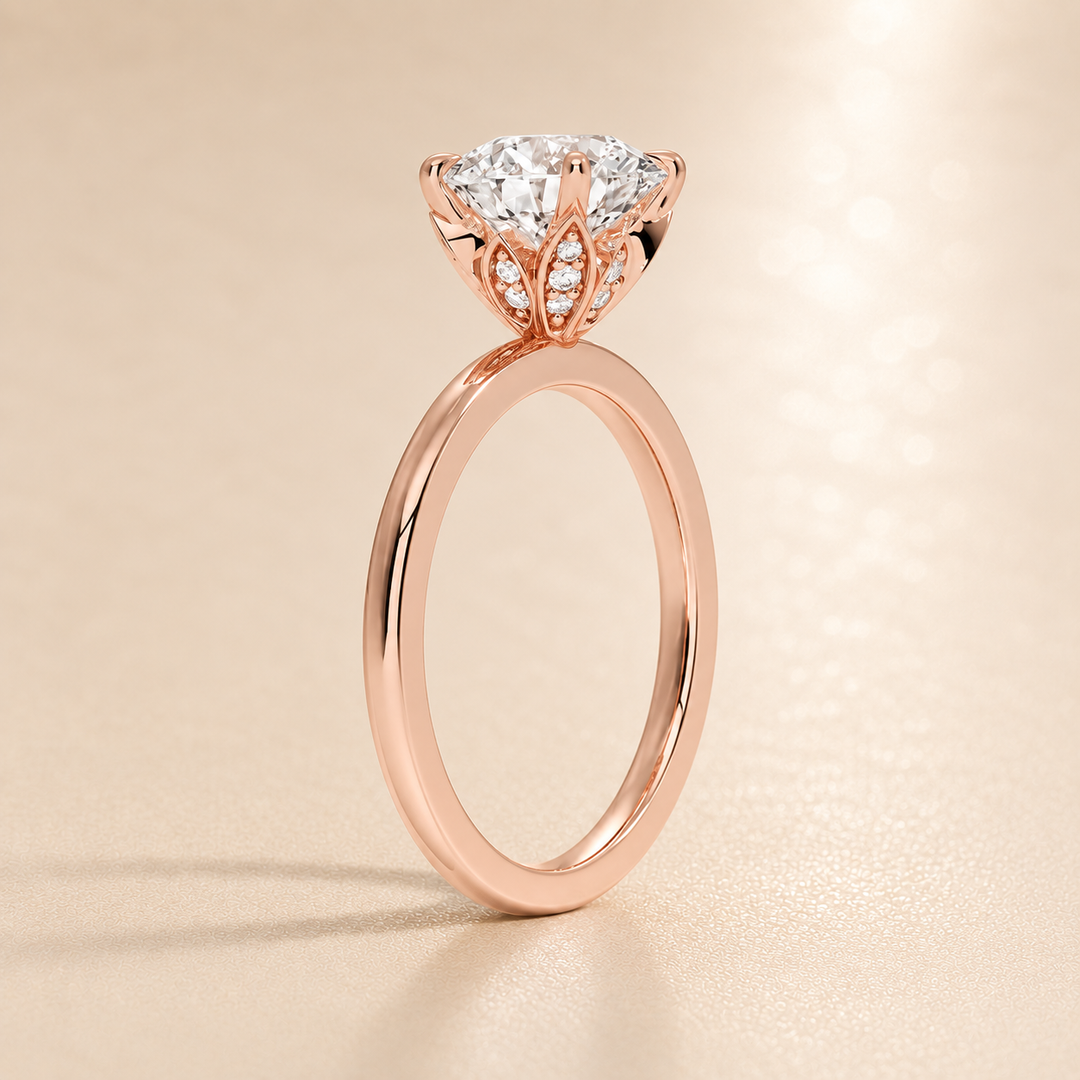 Hidden Petal Solitaire Ring in Rose Gold