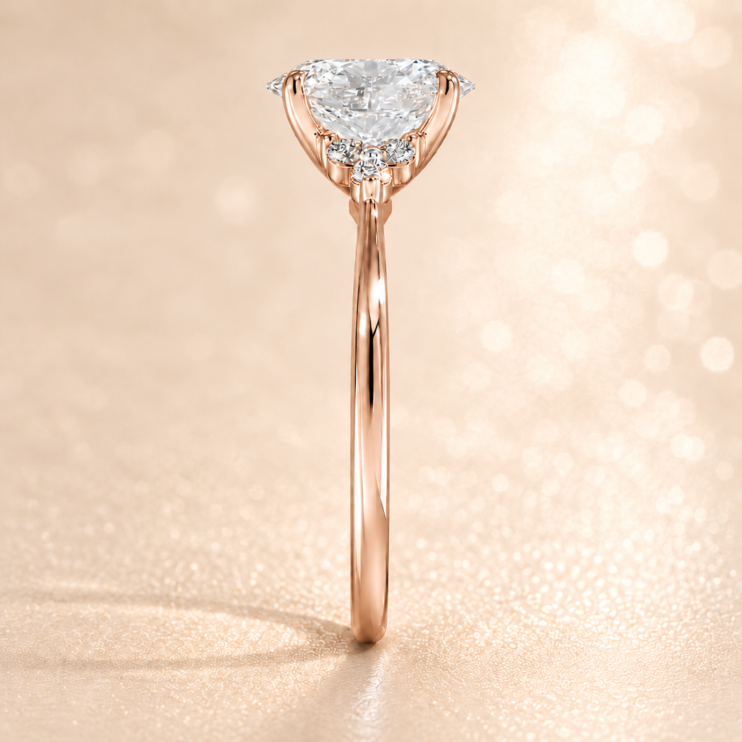 Six round accent diamonds Three Stone Ring in Rose Gold