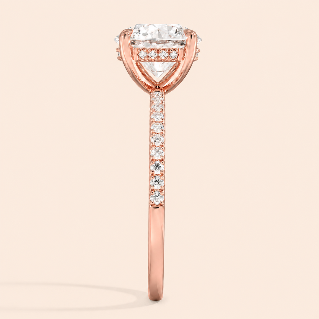 Pave Hidden Halo Solitaire Diamond Ring in Rose Gold
