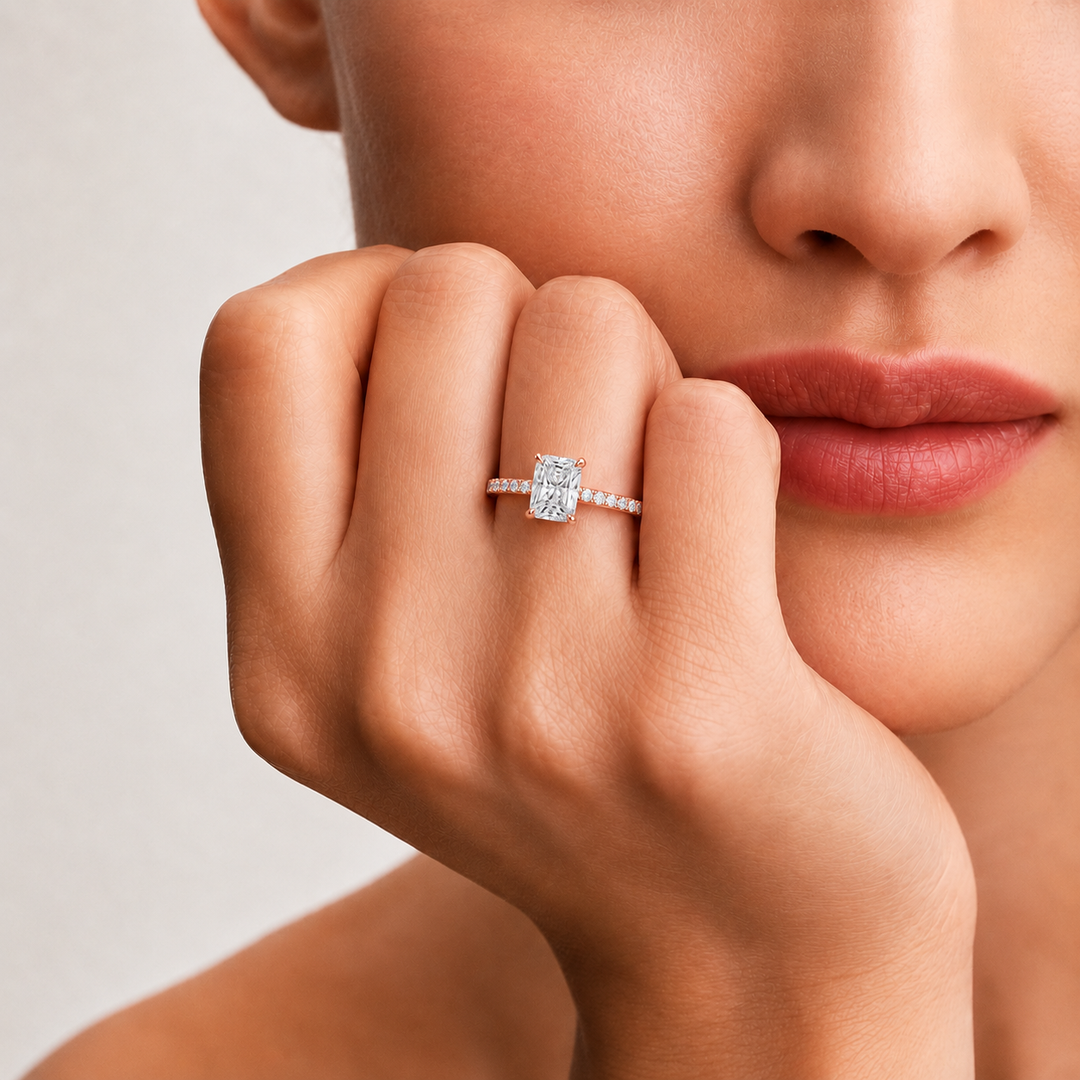 Pave Hidden Halo Solitaire Diamond Ring in Rose Gold