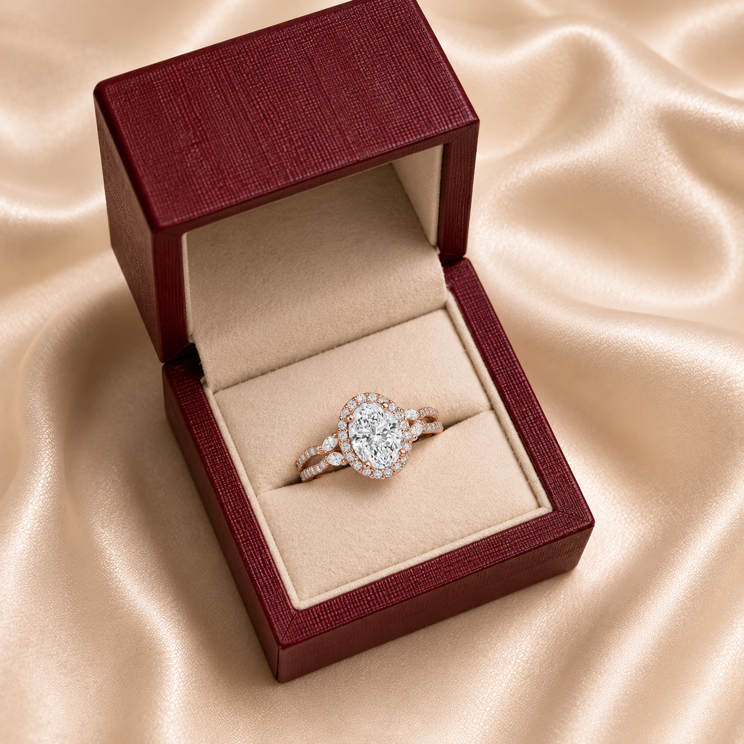 Vine band Halo Diamond Ring in Rose Gold
