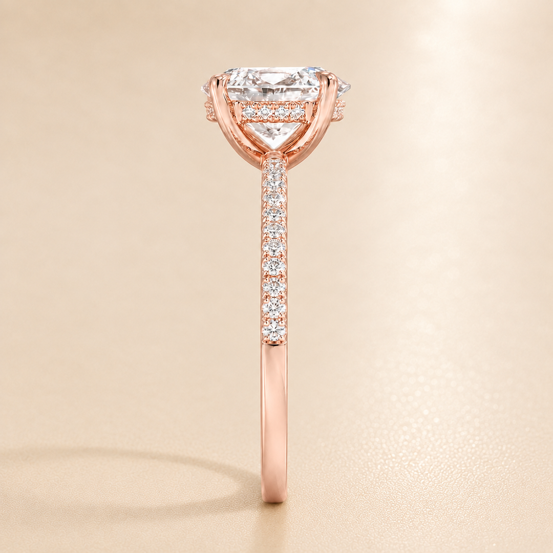 Pave Hidden Halo Solitaire Diamond Ring in Rose Gold