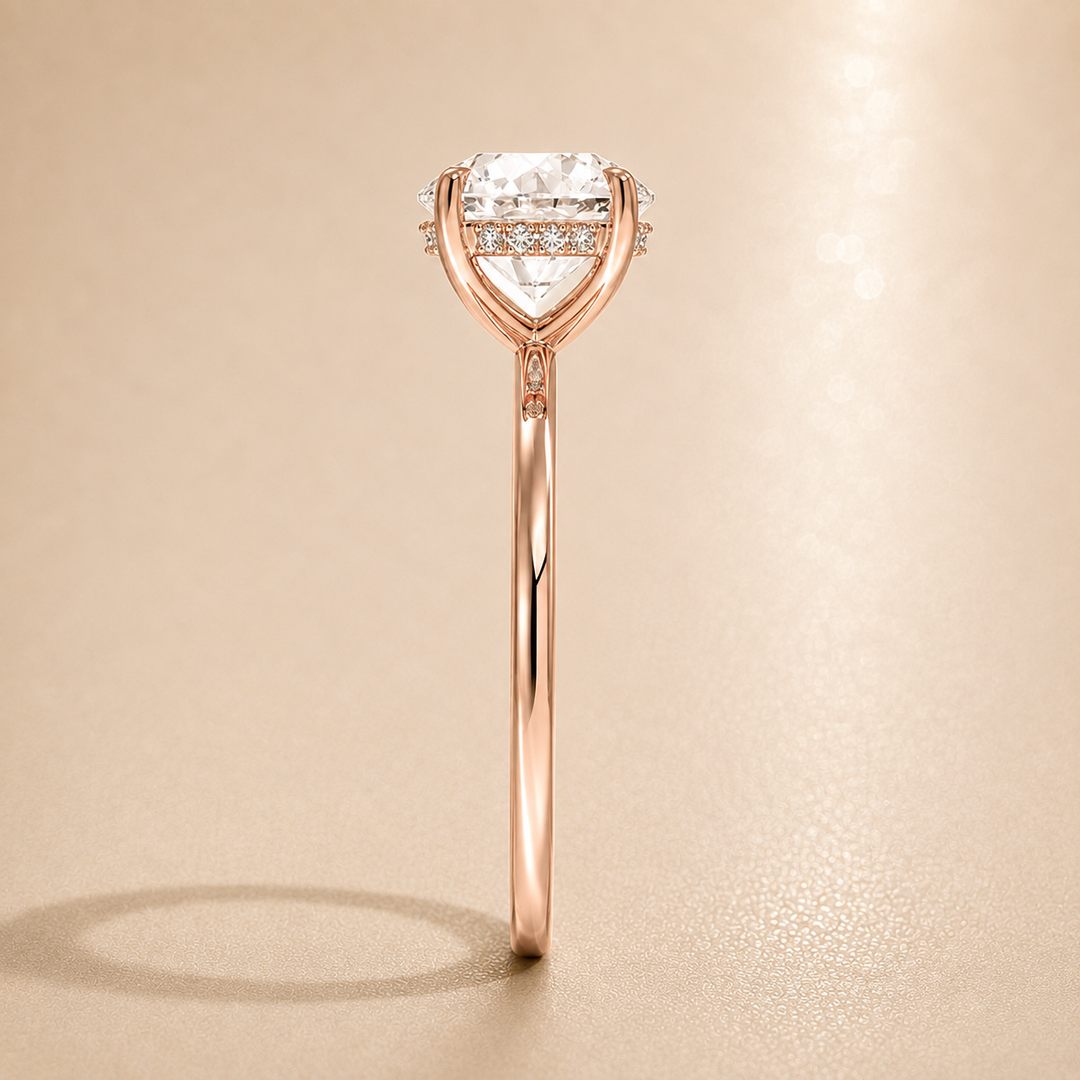 Hidden Halo Solitaire Diamond Ring in Rose Gold
