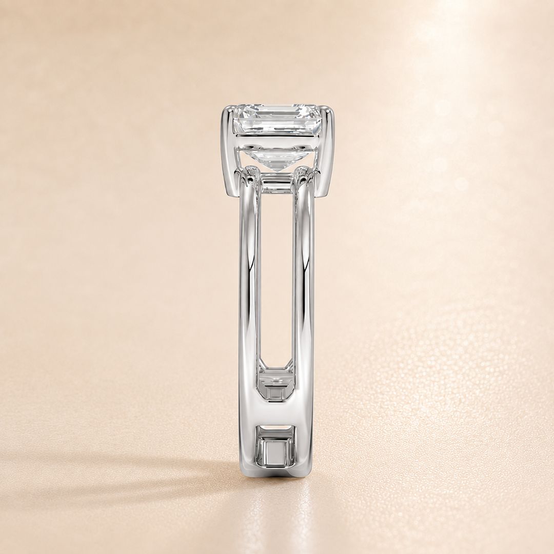 Open Double Band Solitaire Ring in Silver