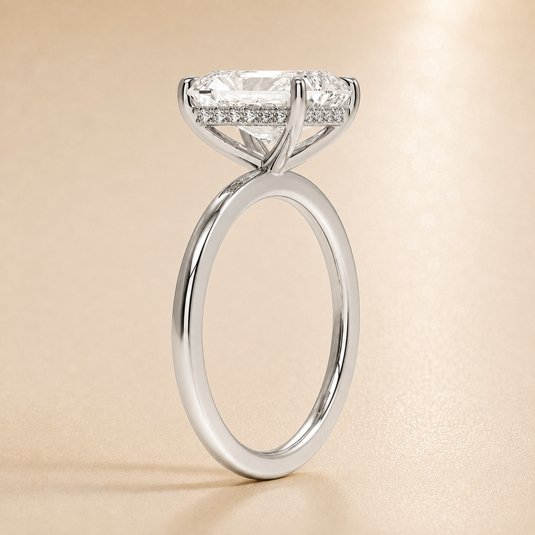 Hidden Halo Solitaire Diamond Ring in Silver