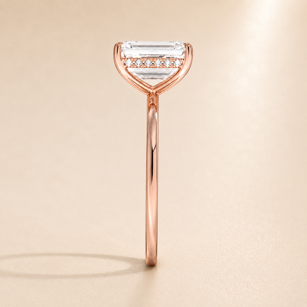 Hidden Halo Solitaire Diamond Ring in Rose Gold