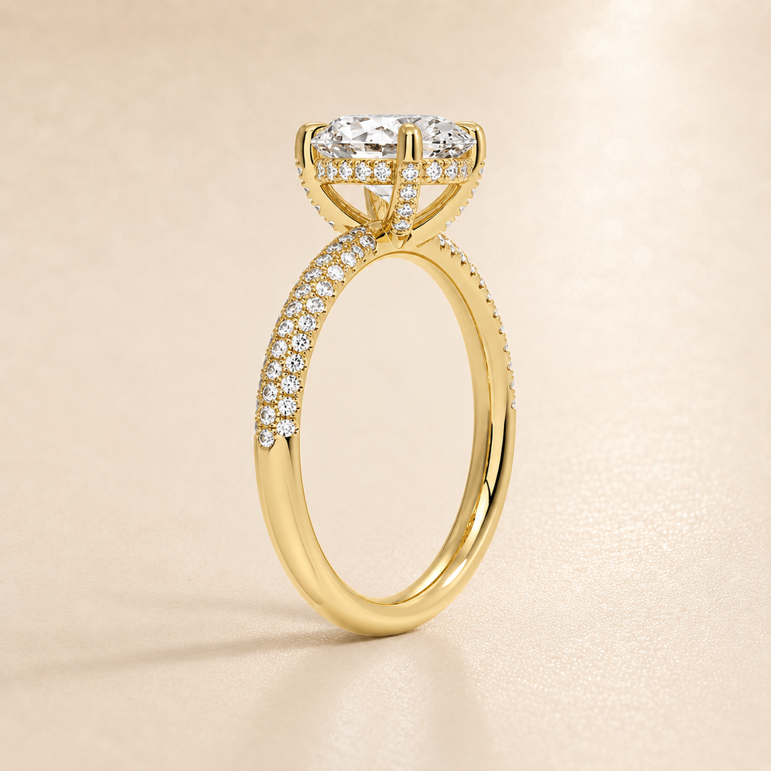 Micro Pave band Solitaire Ring in Yellow Gold