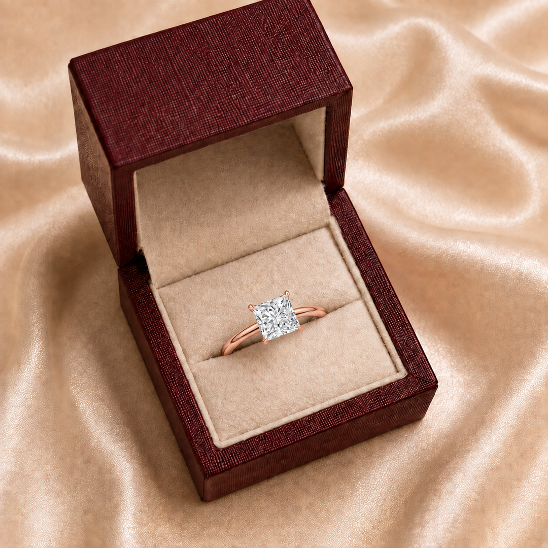 Hidden Halo Solitaire Diamond Ring in Rose Gold