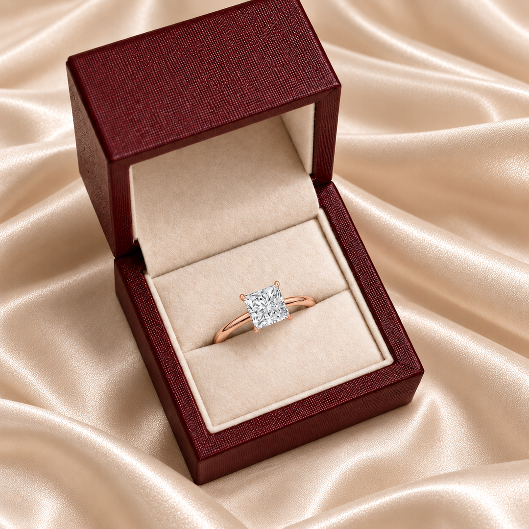 Hidden Halo Solitaire Diamond Ring in Rose Gold