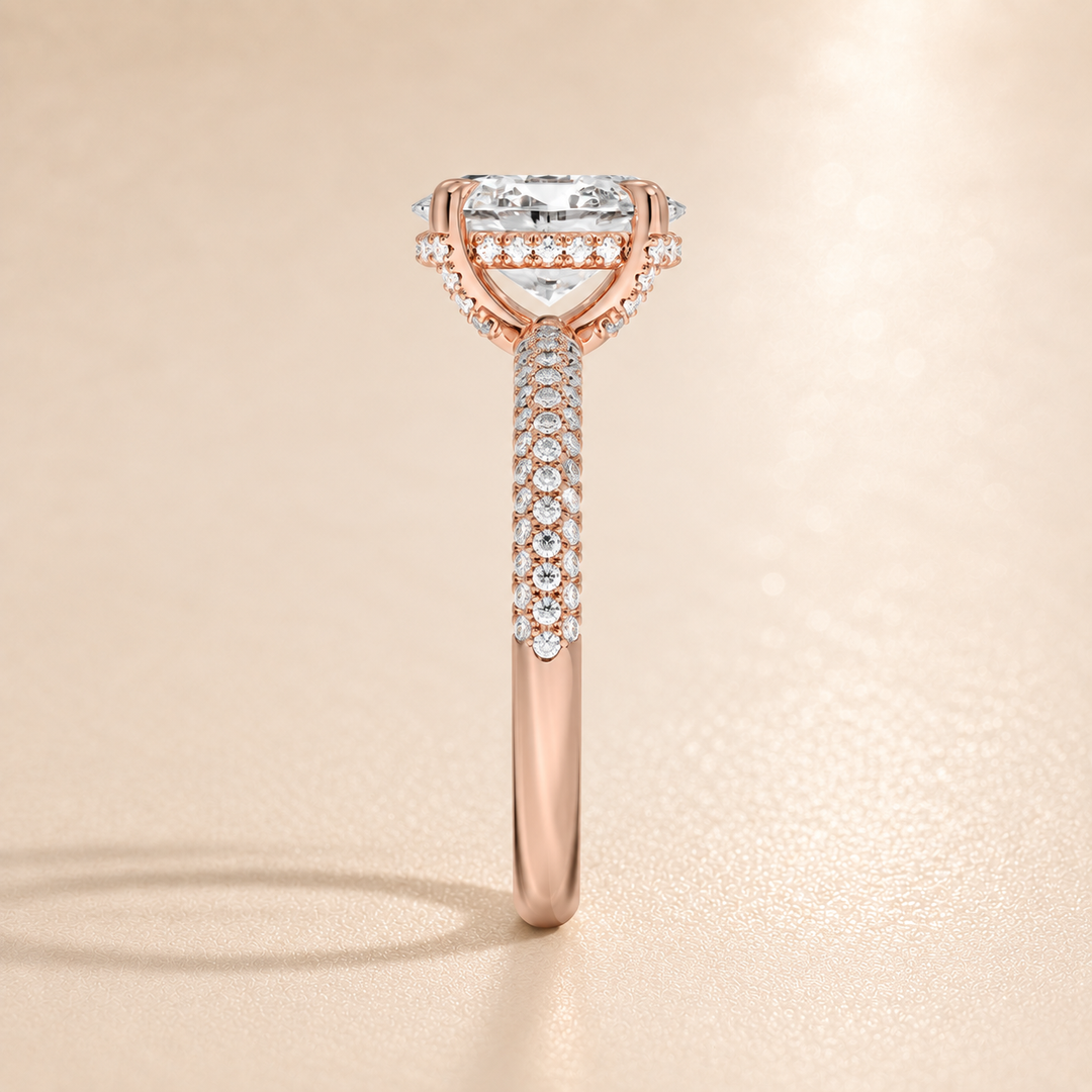 Micro Pave band Solitaire Ring in Rose Gold