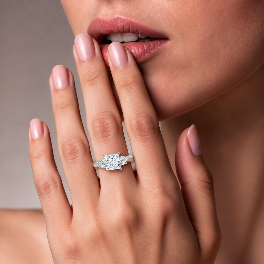 Twisted Vine Band Three Stone Ring in White Gold