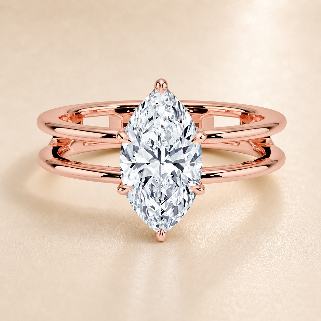 Open Double Band Solitaire Ring in Rose Gold