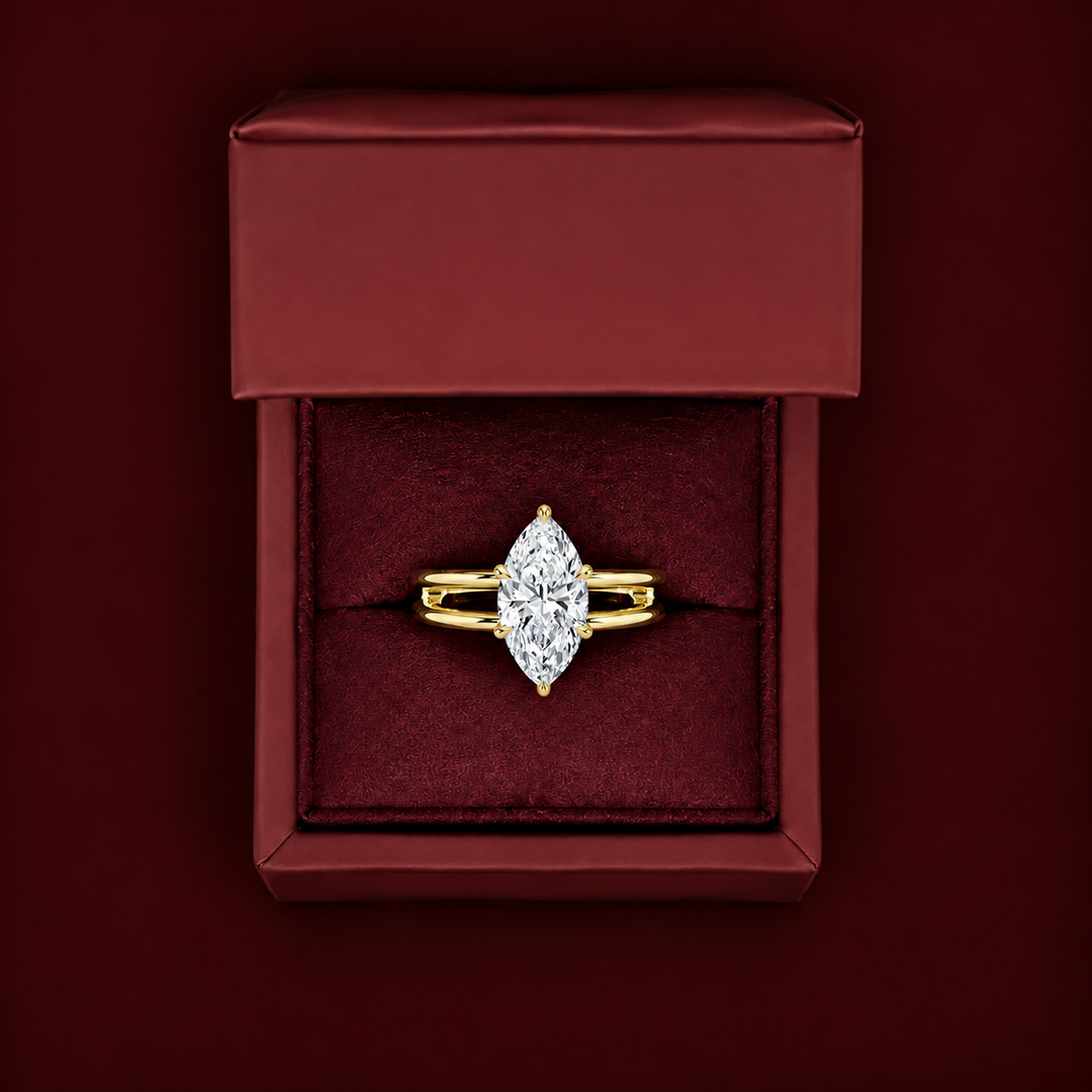 Open Double Band Solitaire Ring in Yellow Gold