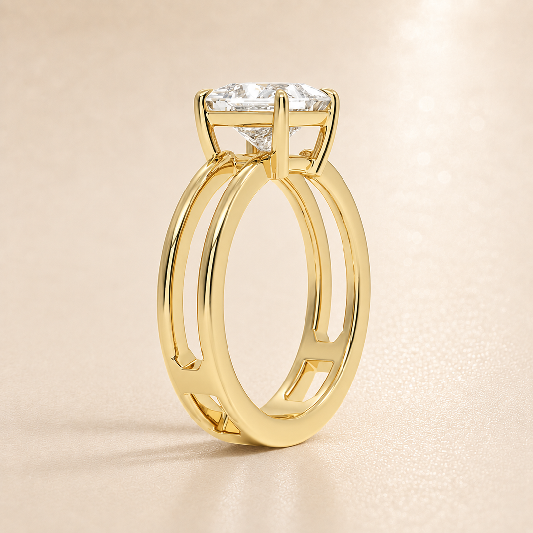Open Double Band Solitaire Ring in Yellow Gold