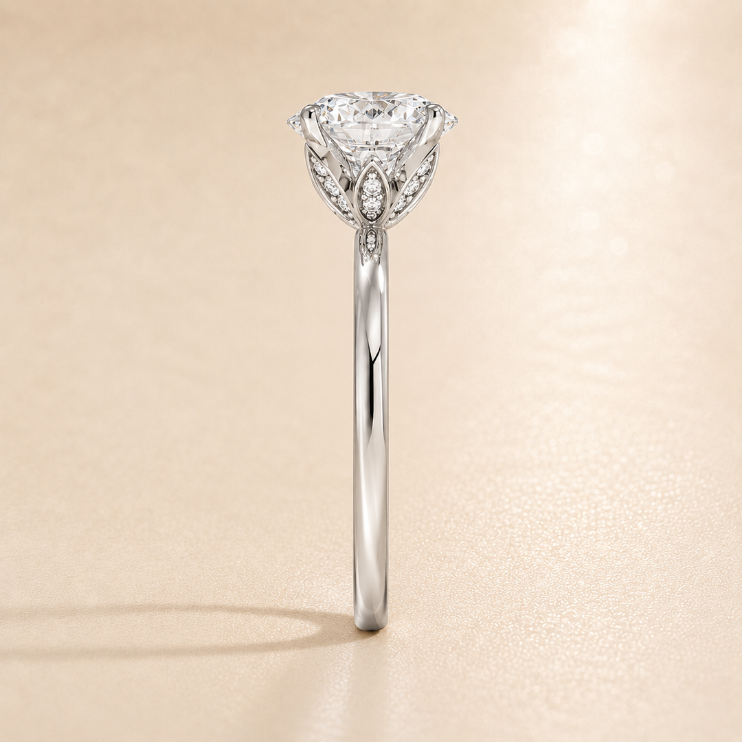 Hidden Petal Solitaire Ring in Silver