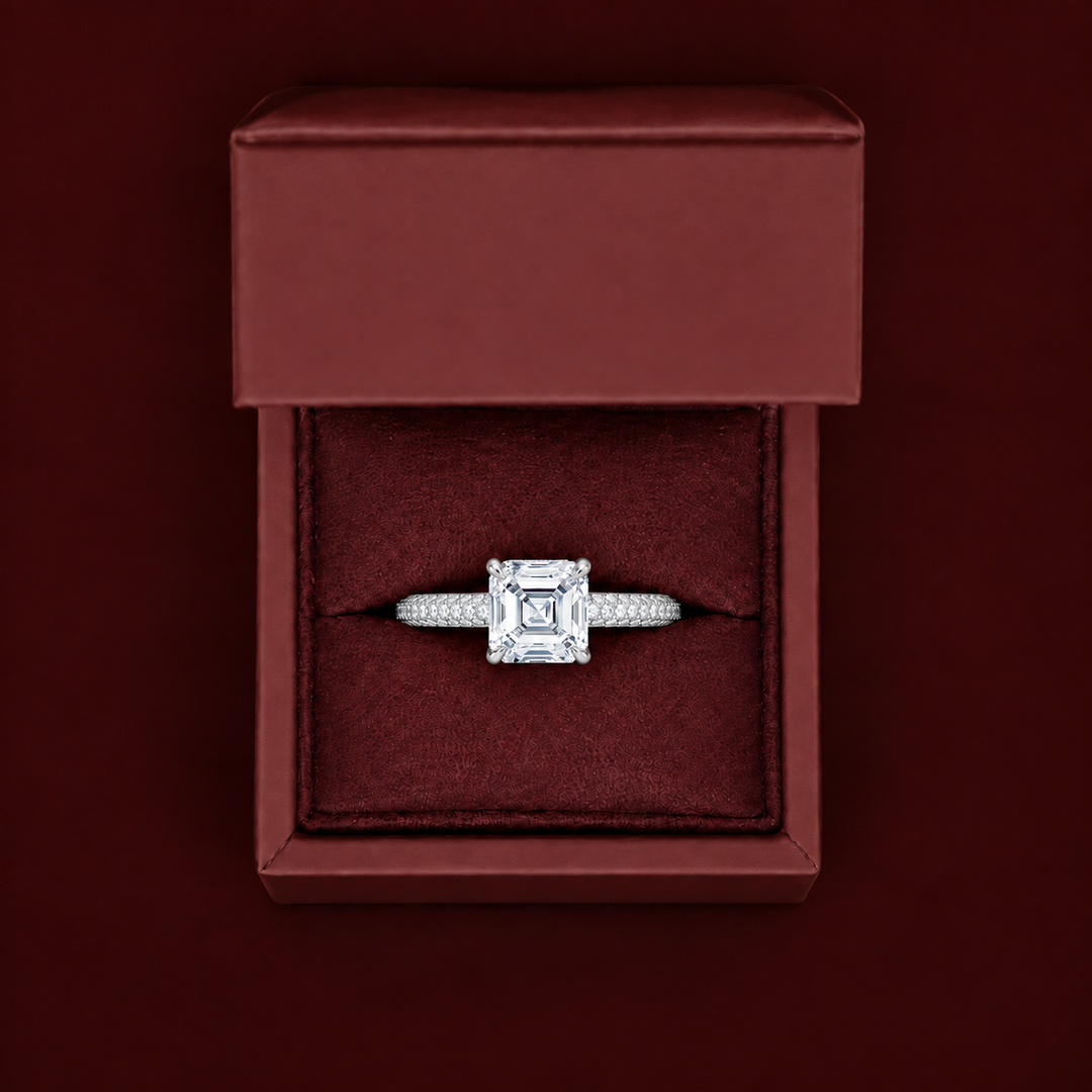 Micro Pave band Solitaire Ring in Silver