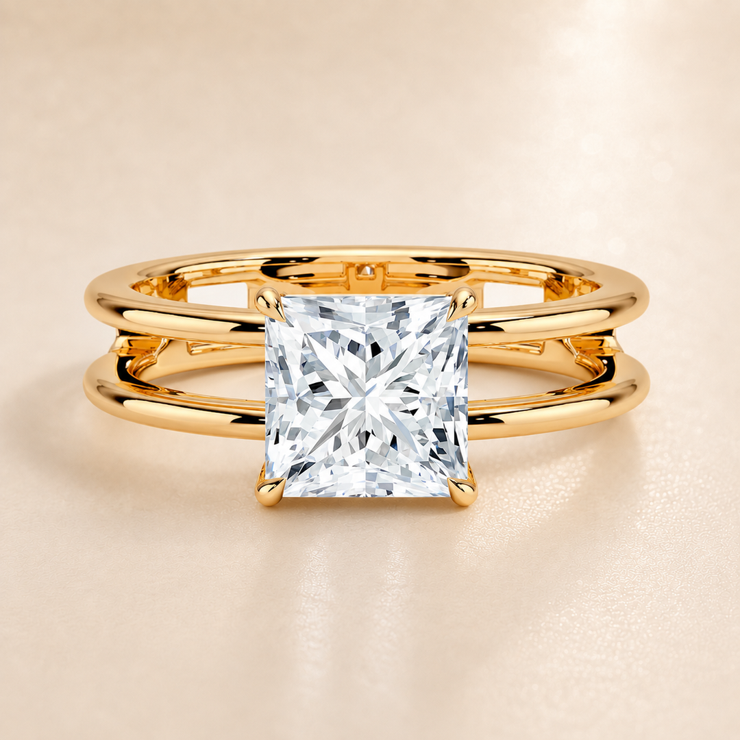 Open Double Band Solitaire Ring in Yellow Gold