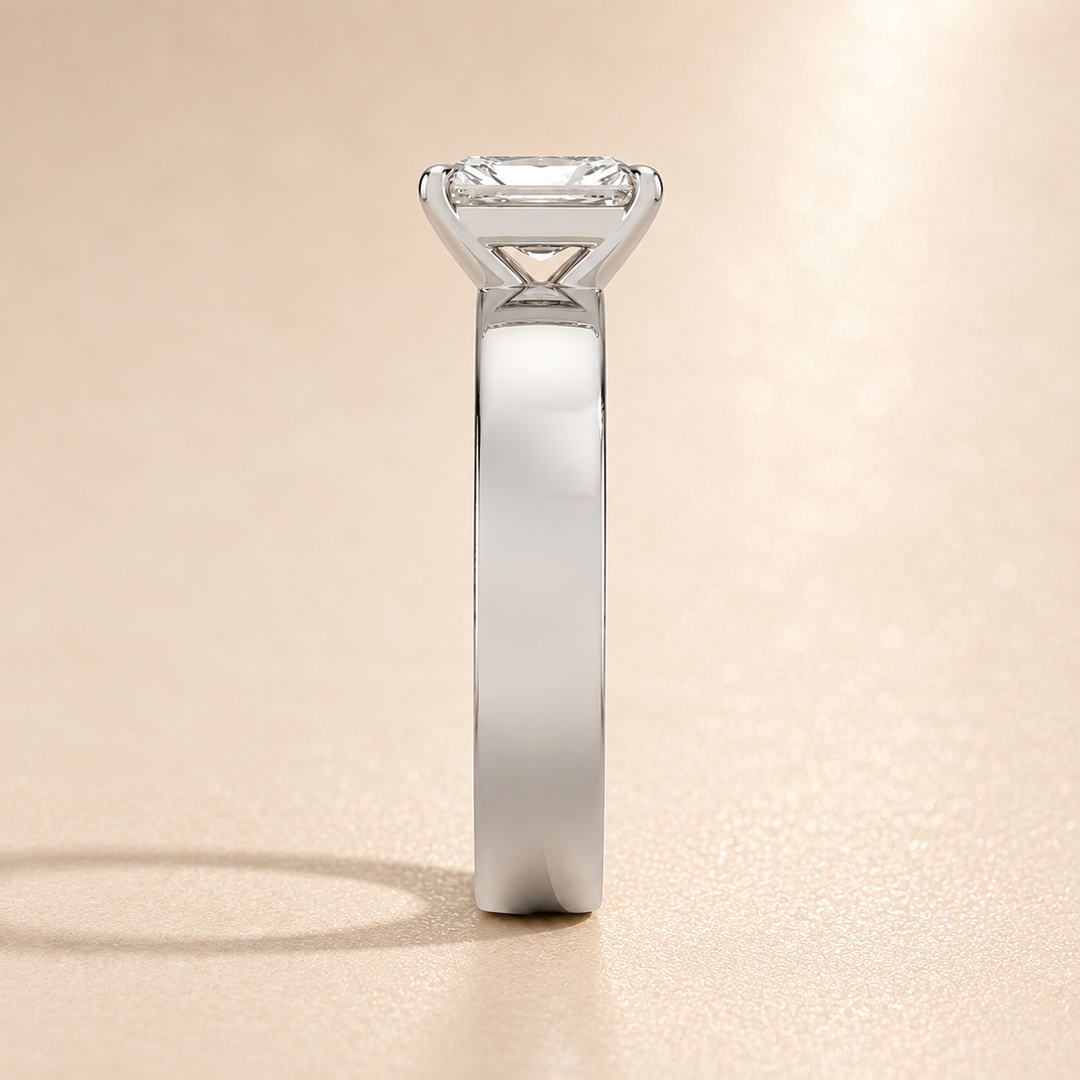 4mm Cigar band Prong set Solitaire Ring in Silver