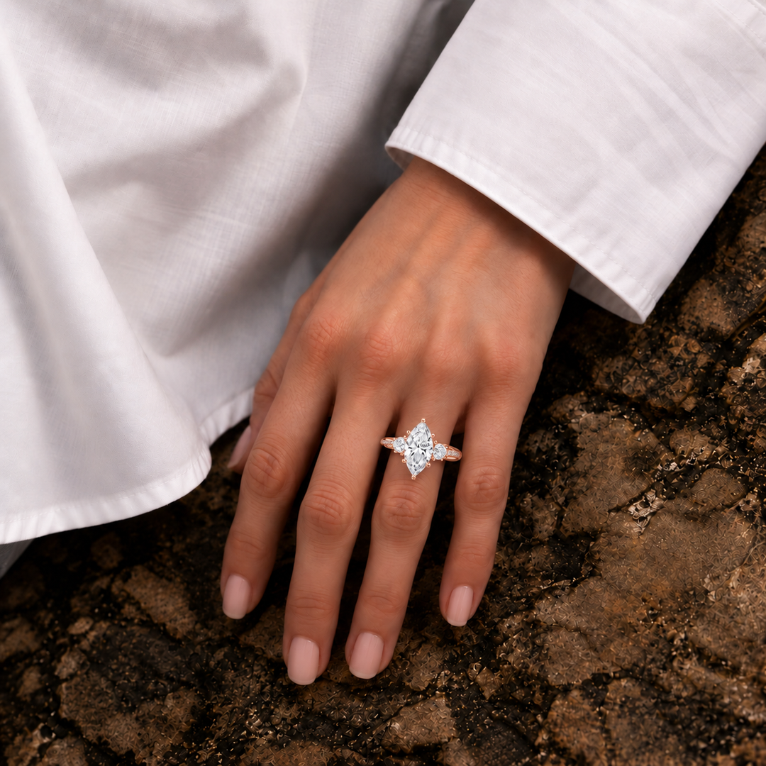 Twisted Vine Band Three Stone Ring in Rose Gold