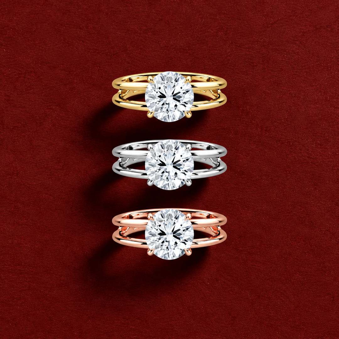 Open Double Band Solitaire Ring in Yellow Gold