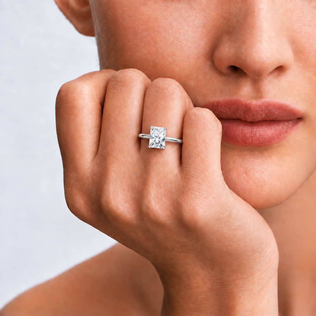 Hidden Halo Solitaire Diamond Ring in Silver
