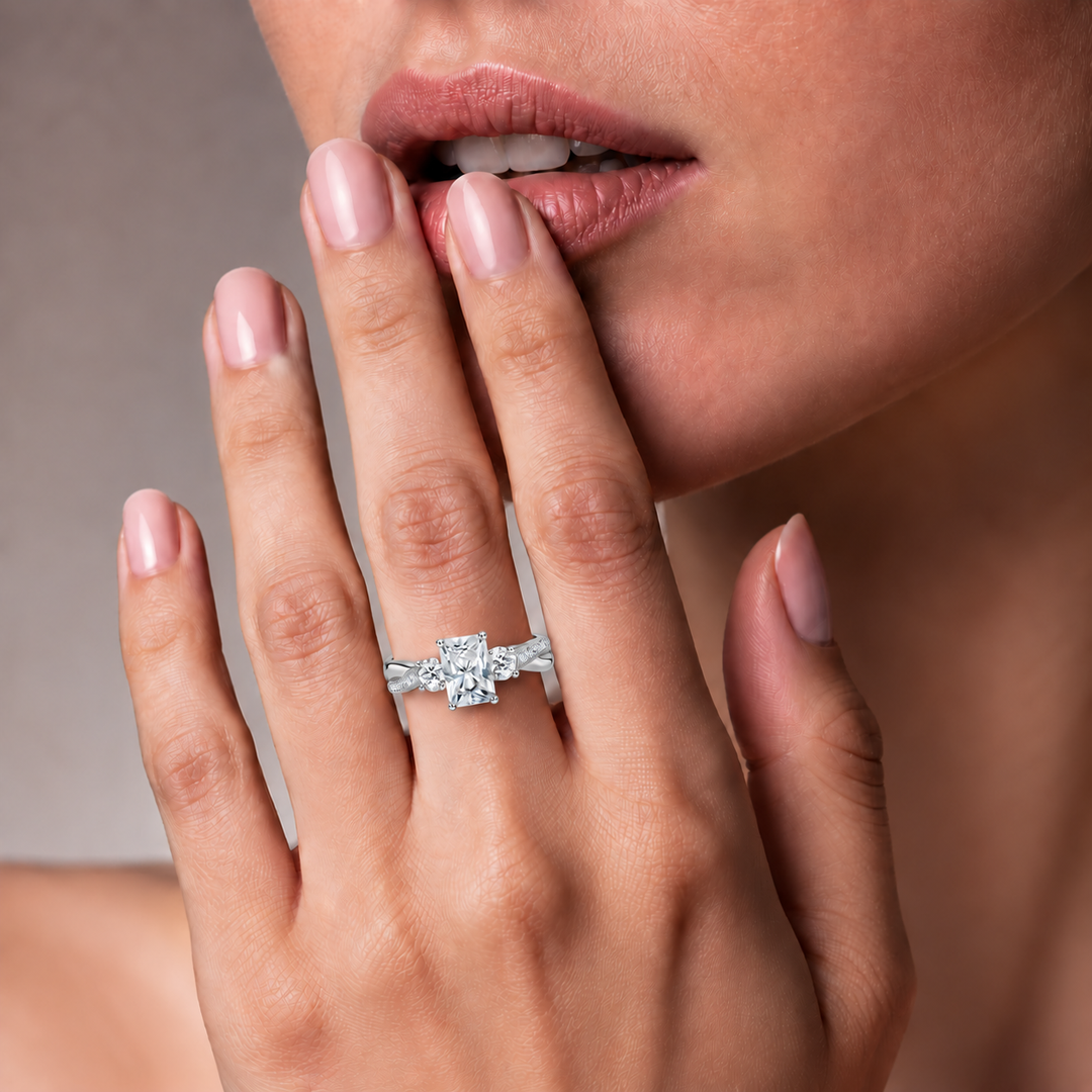 Twisted Vine Band Three Stone Ring in Silver