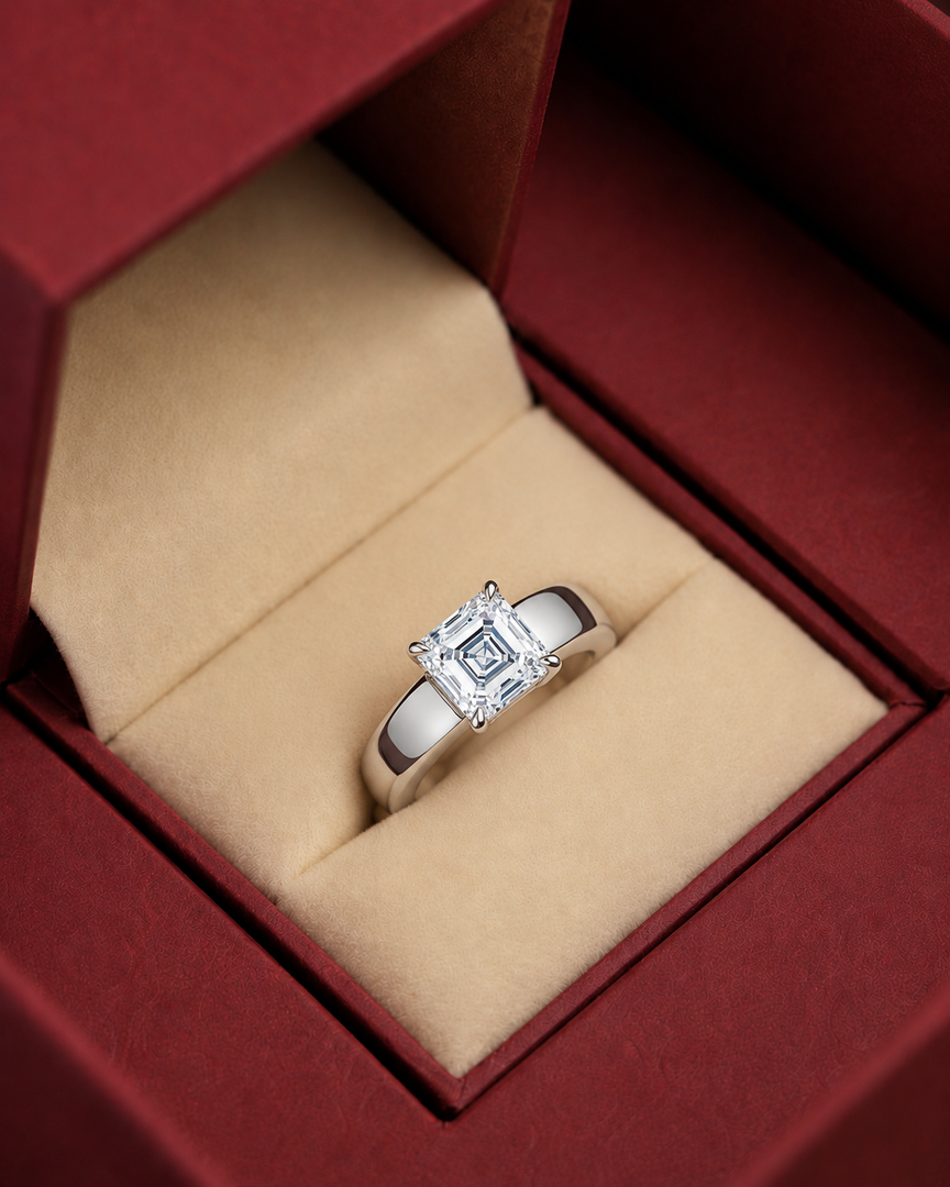 4mm Cigar band Prong set Solitaire Ring in White Gold