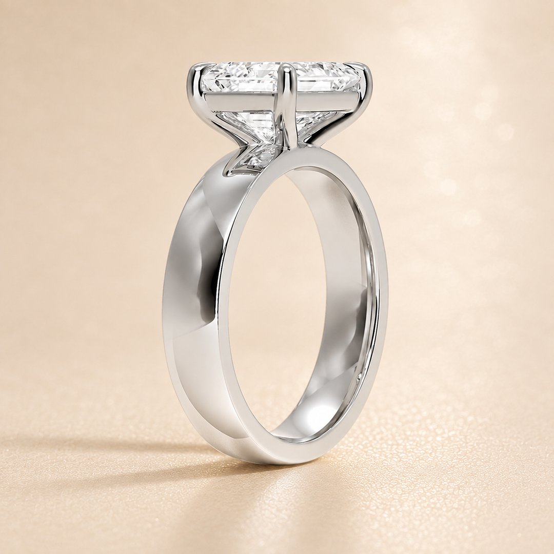 4mm Cigar band East-west Solitaire Ring in Silver