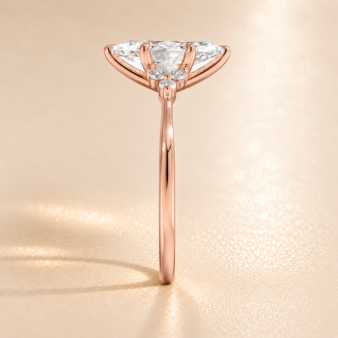 Six round accent diamonds Three Stone Ring in Rose Gold