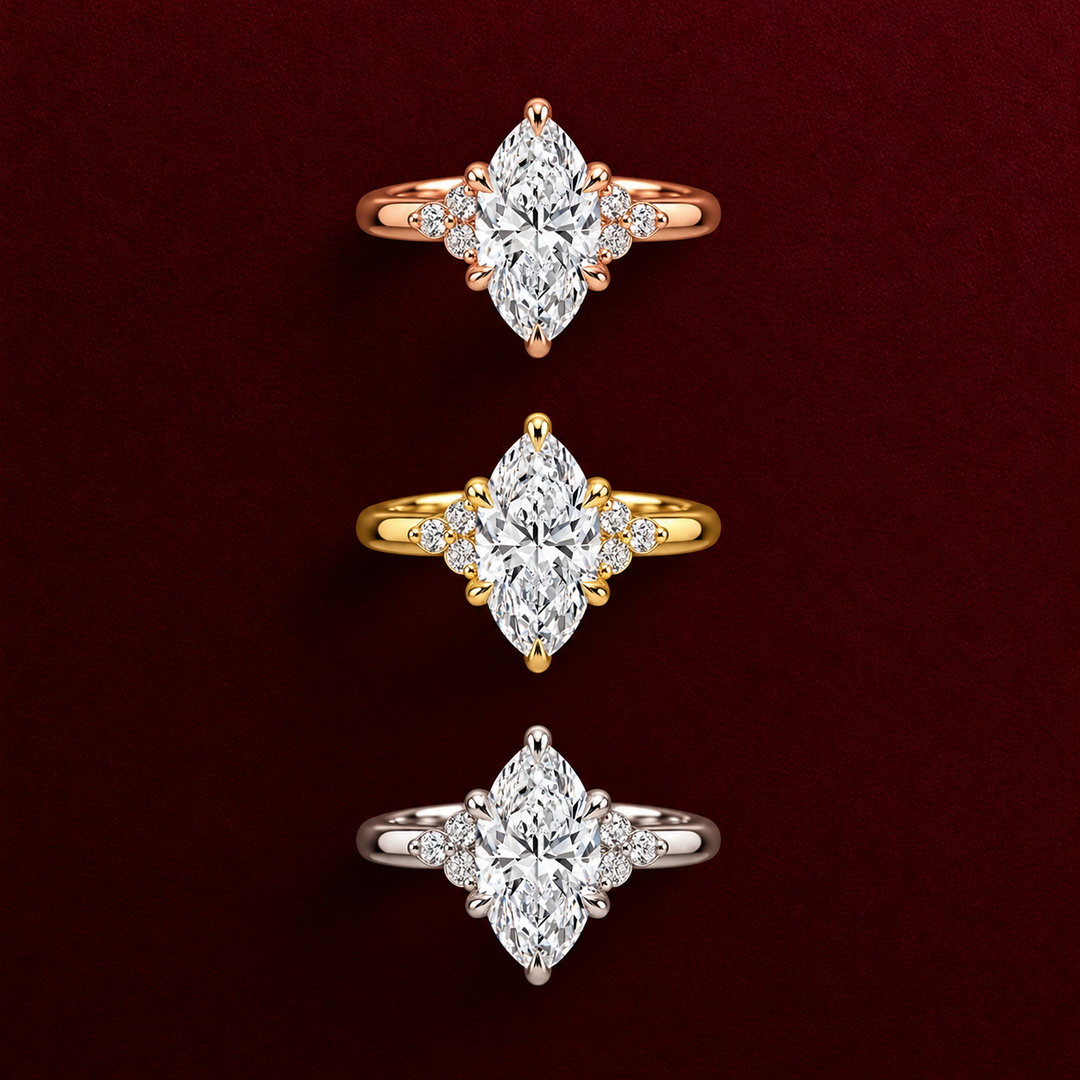 Six round accent diamonds Three Stone Ring in Silver