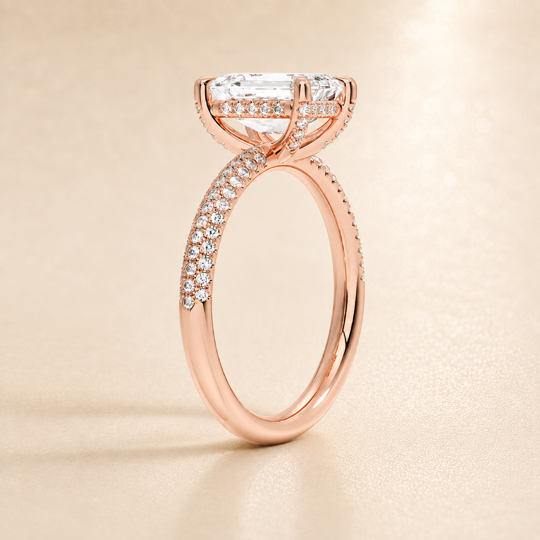 Micro Pave band Solitaire Ring in Rose Gold