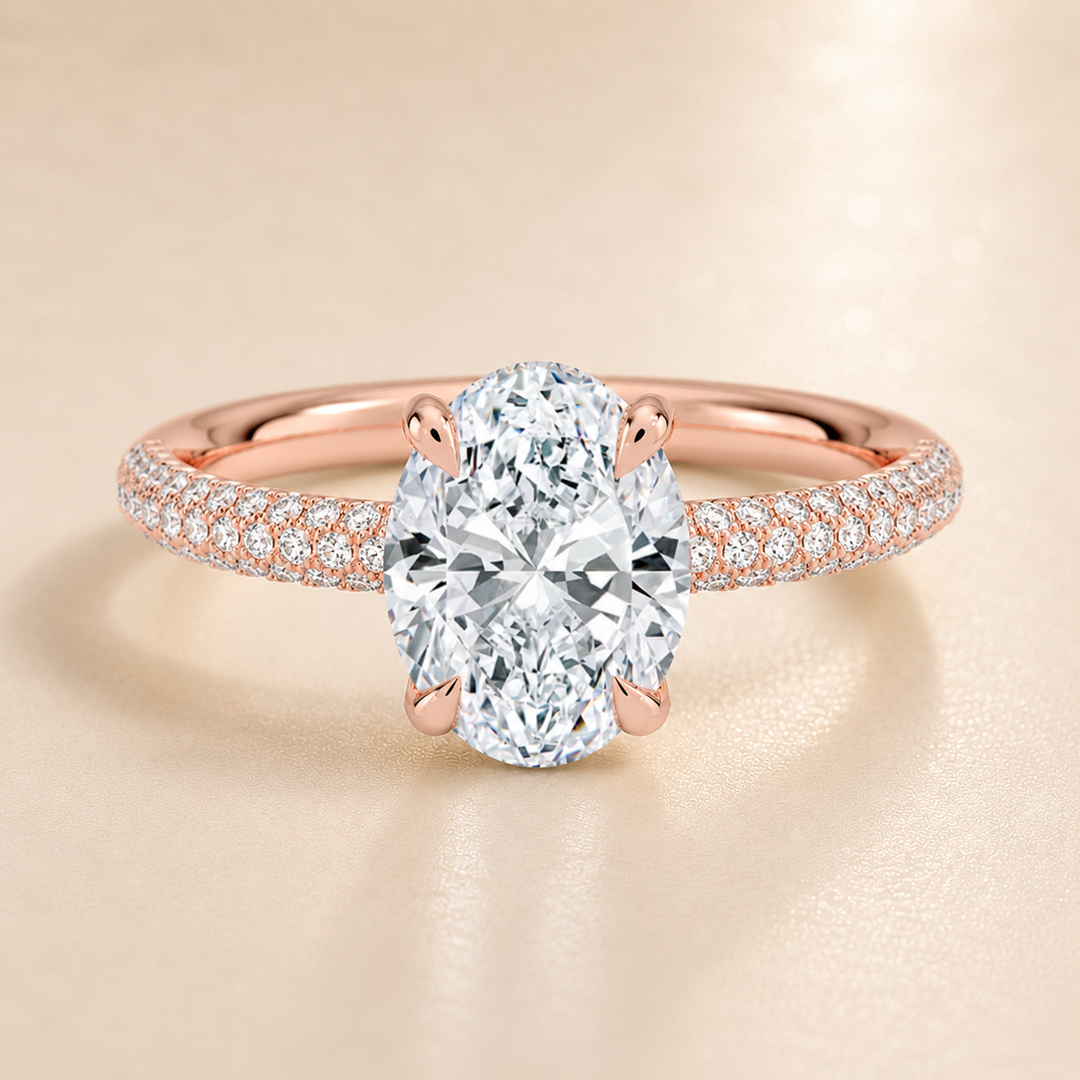 Micro Pave band Solitaire Ring in Rose Gold