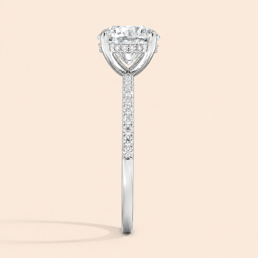Pave Hidden Halo Solitaire Diamond Ring in Silver