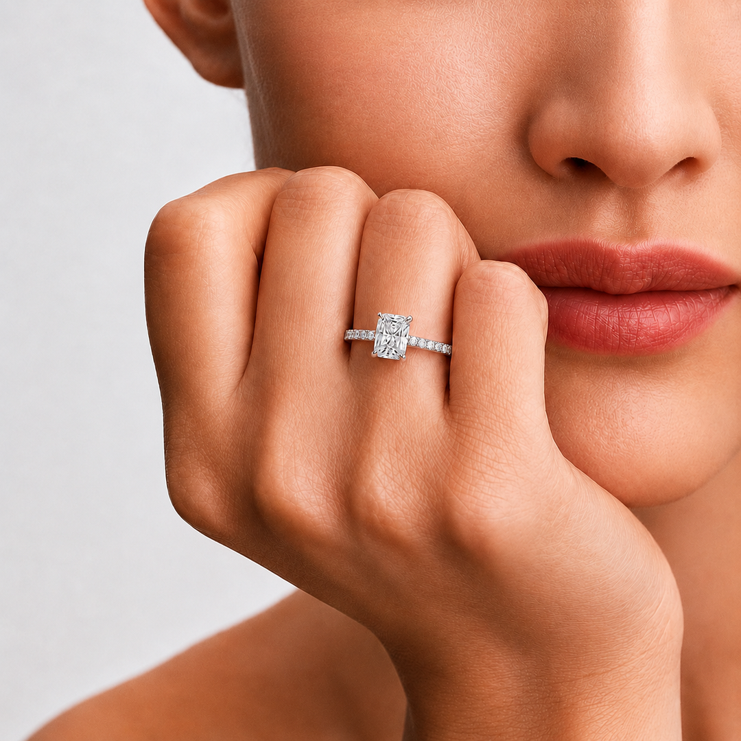 Pave Hidden Halo Solitaire Diamond Ring in White Gold