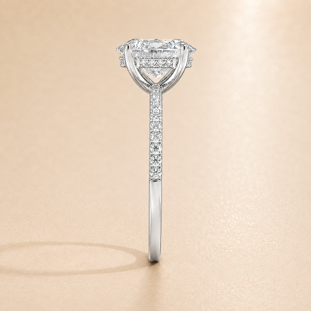 Pave Hidden Halo Solitaire Diamond Ring in Silver