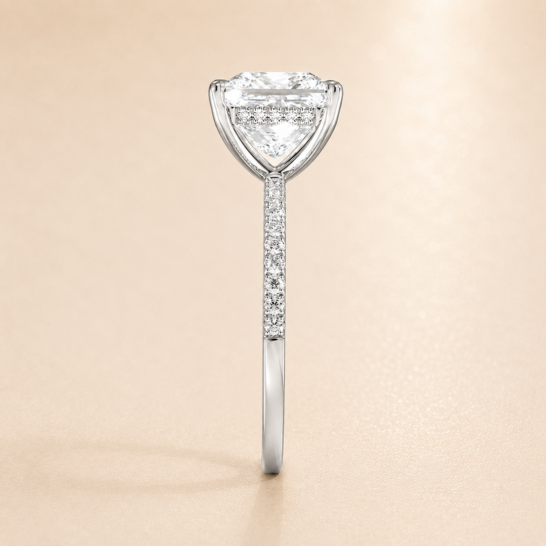 Pave Hidden Halo Solitaire Diamond Ring in White Gold