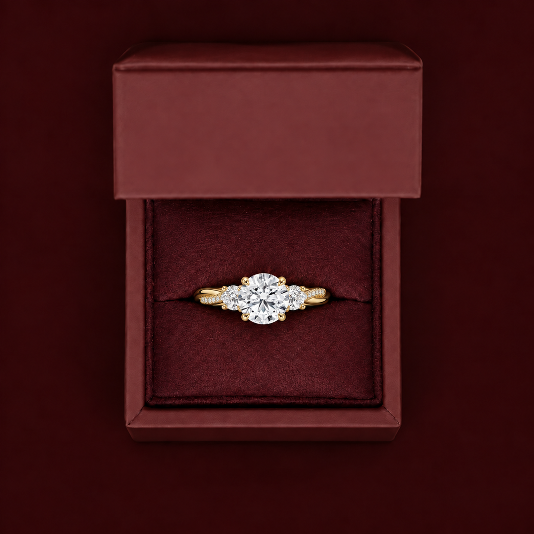 Twisted Vine Band Three Stone Ring in Yellow Gold