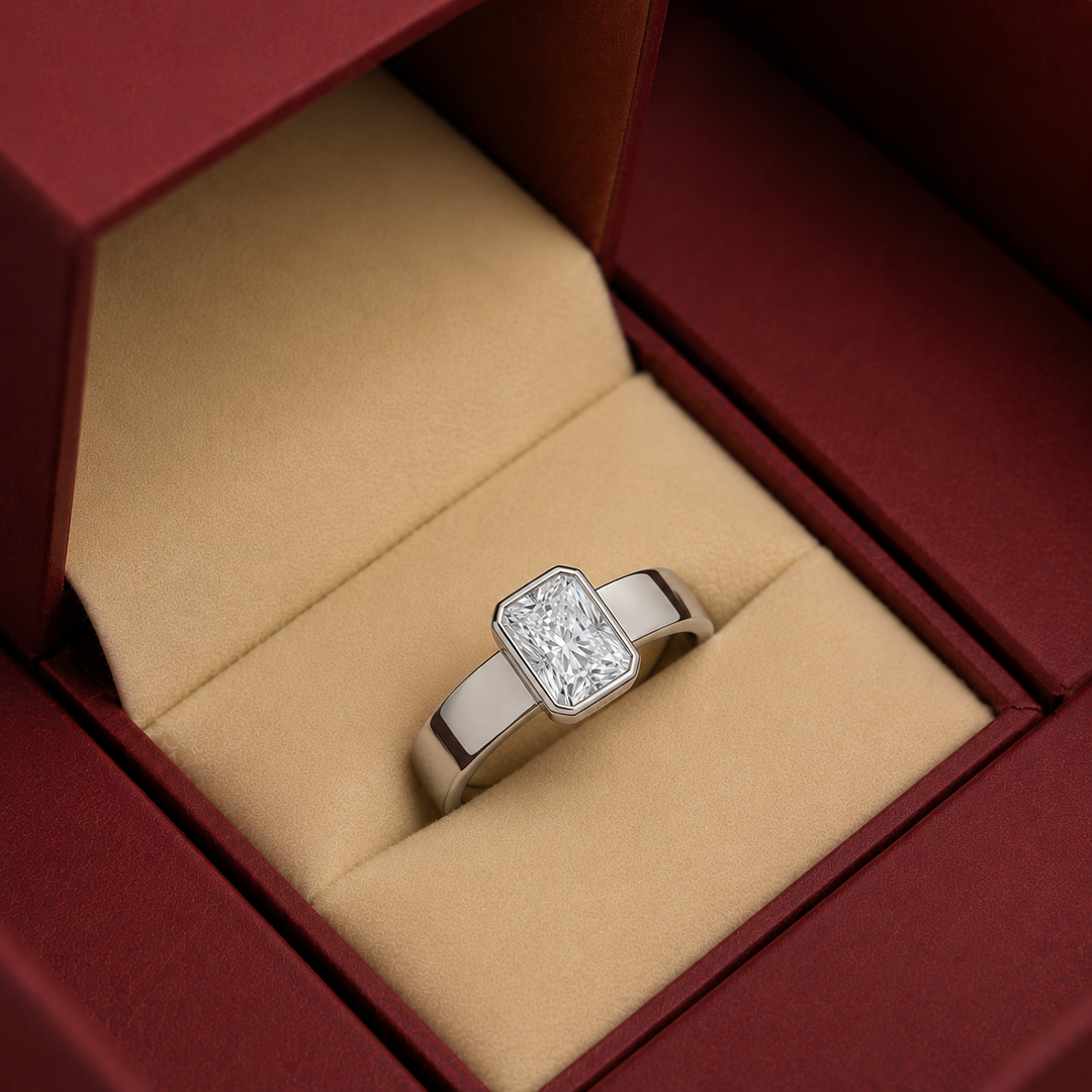 4mm Cigar band Bezel set Solitaire Ring in Silver