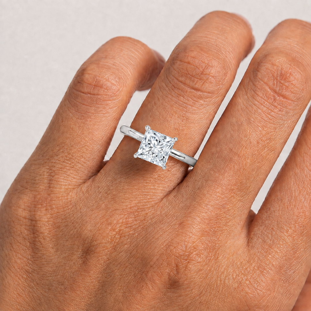 Hidden Halo Solitaire Diamond Ring in Silver