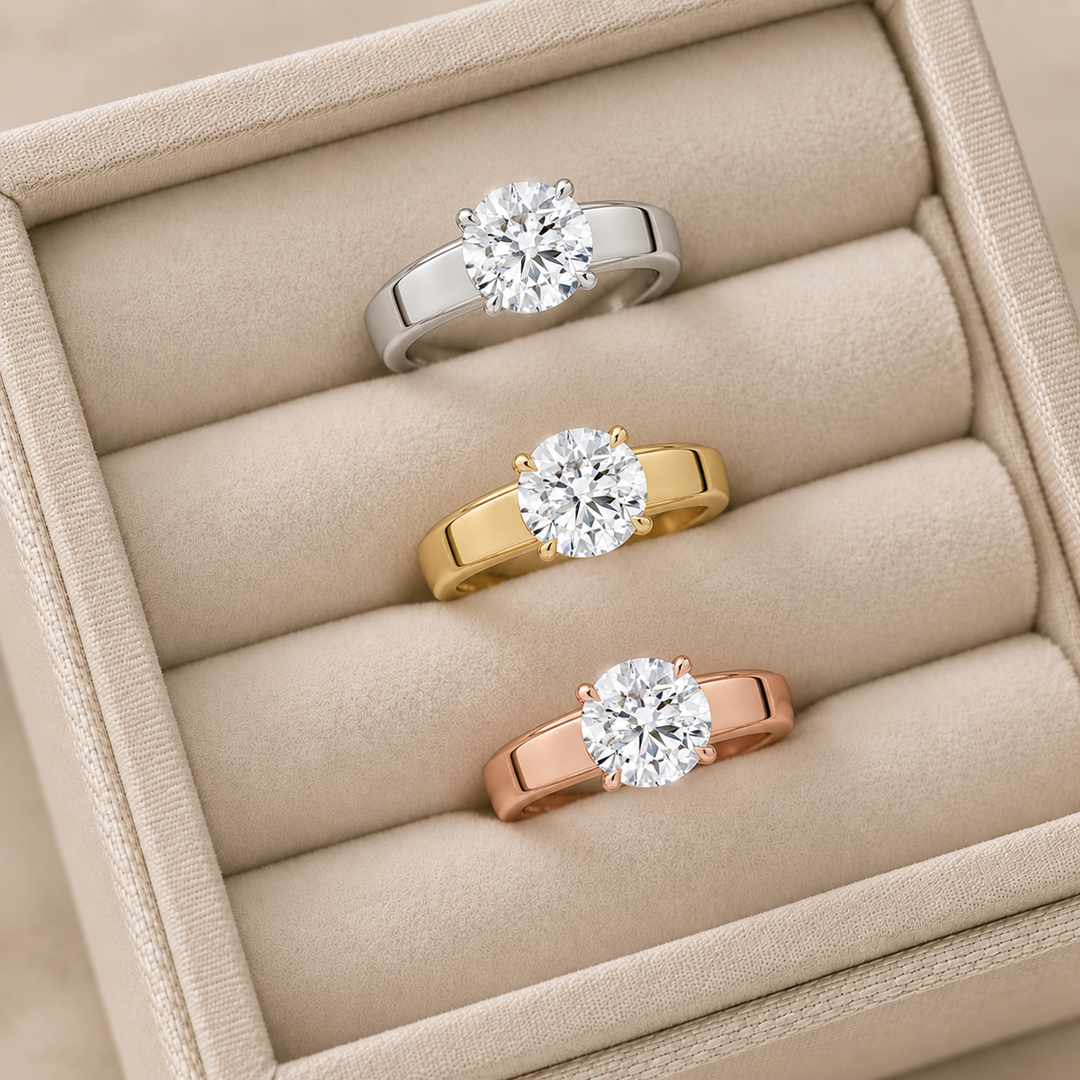 4mm Cigar band Prong set Solitaire Ring in Silver