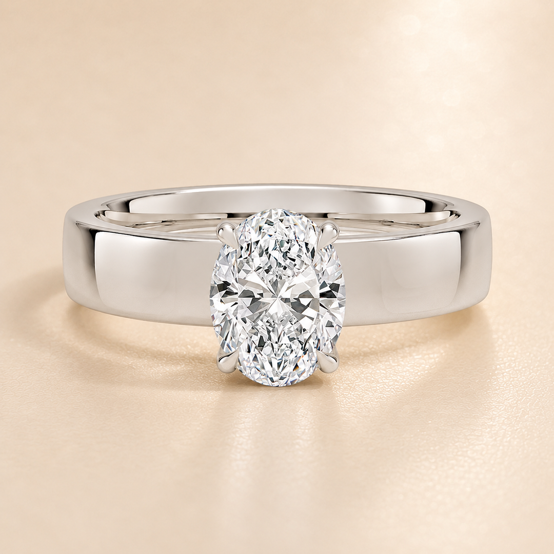 4mm Cigar band Prong set Solitaire Ring in Silver