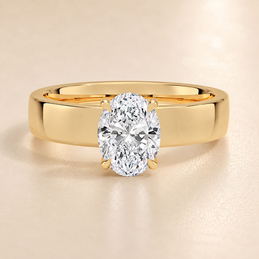4mm Cigar band Prong set Solitaire Ring in Yellow Gold