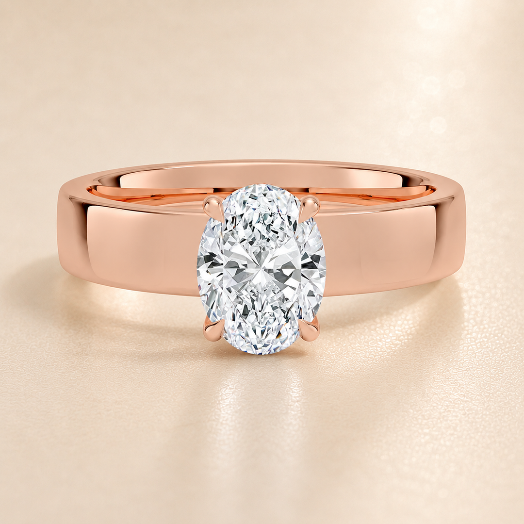 4mm Cigar band Prong set Solitaire Ring in Rose Gold