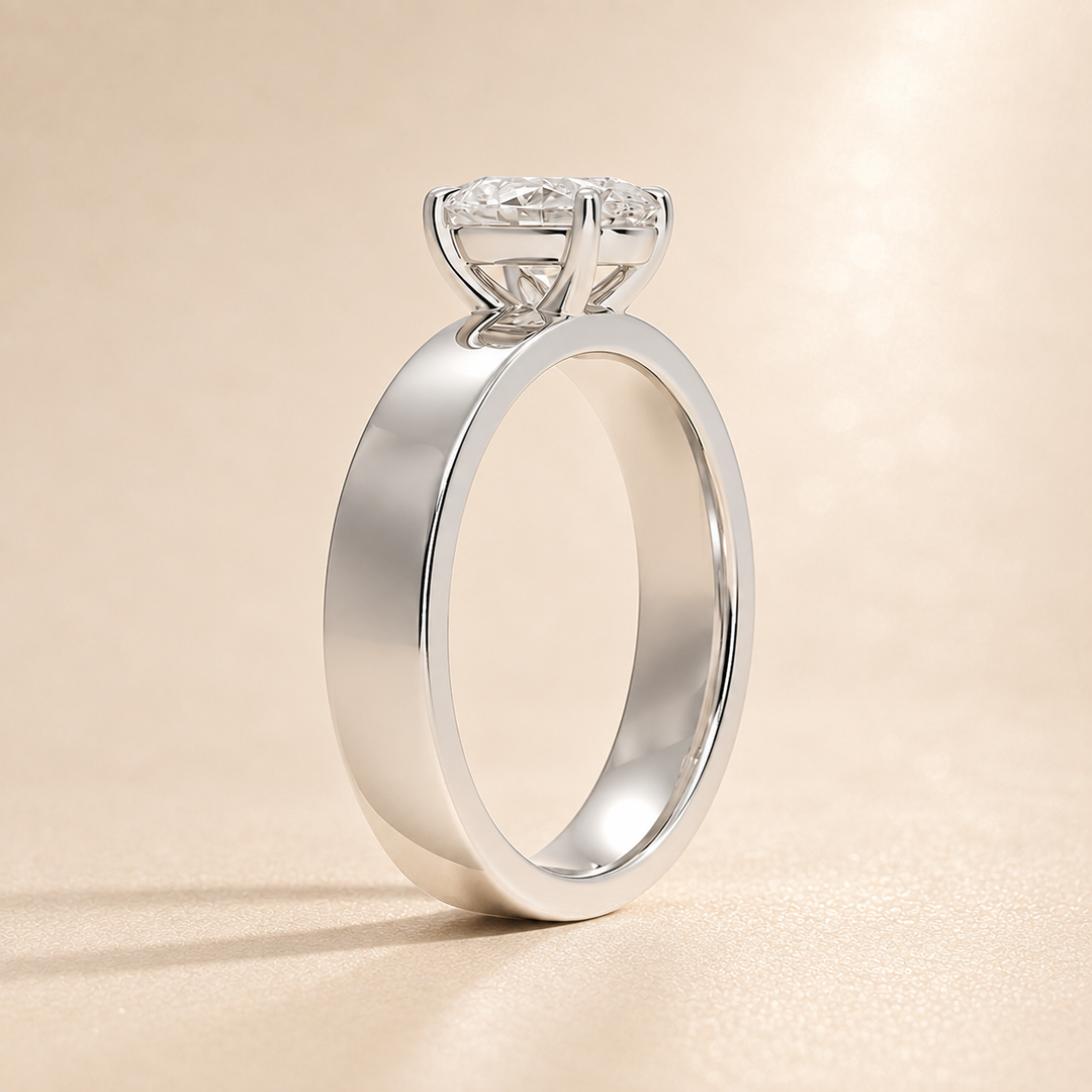 4mm Cigar band Prong set Solitaire Ring in Silver
