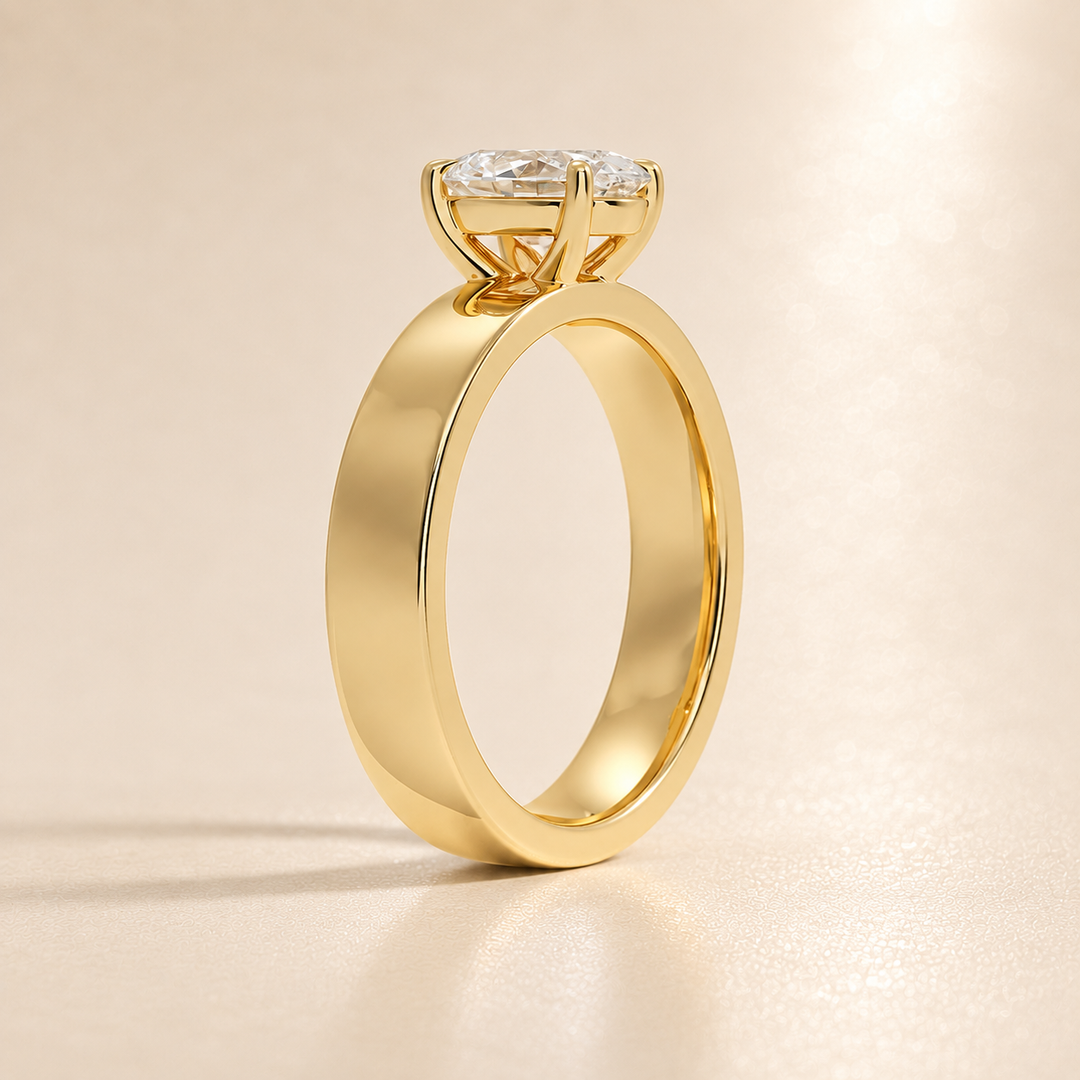 4mm Cigar band Prong set Solitaire Ring in Yellow Gold