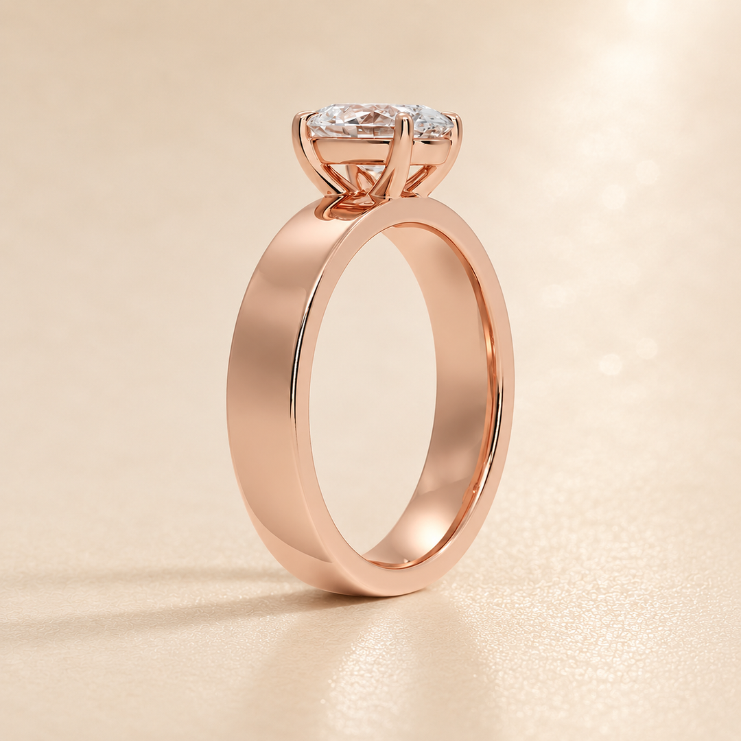 4mm Cigar band Prong set Solitaire Ring in Rose Gold